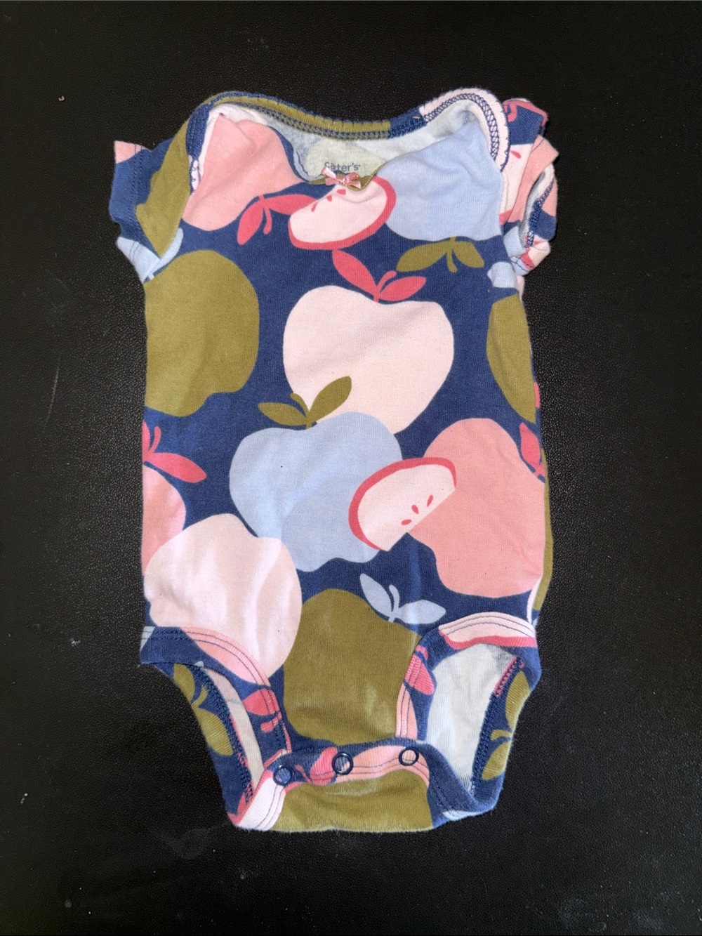 Carter's Navy One-Piece with Pink, Light Blue & Olive Apple Print